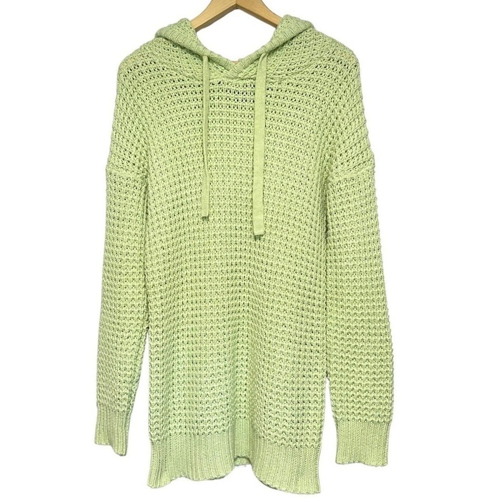 Cynthia Rowley Waffle Knit Hoodie Womens L Peridot Green Longline Pullover